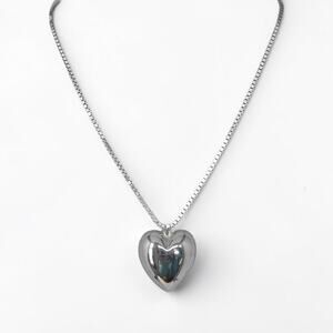 Vintage Sterling Silver 925 Box Chain Necklace Puffy Heart Pendant 15" 8.7g